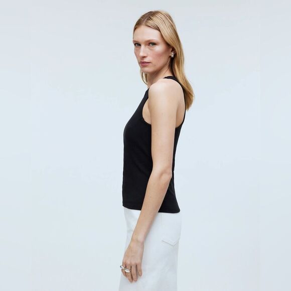 Madewell NWT Highneck Tank With Shelf Bra in Sleekhold Size Small in True Black - Picture 4 of 8